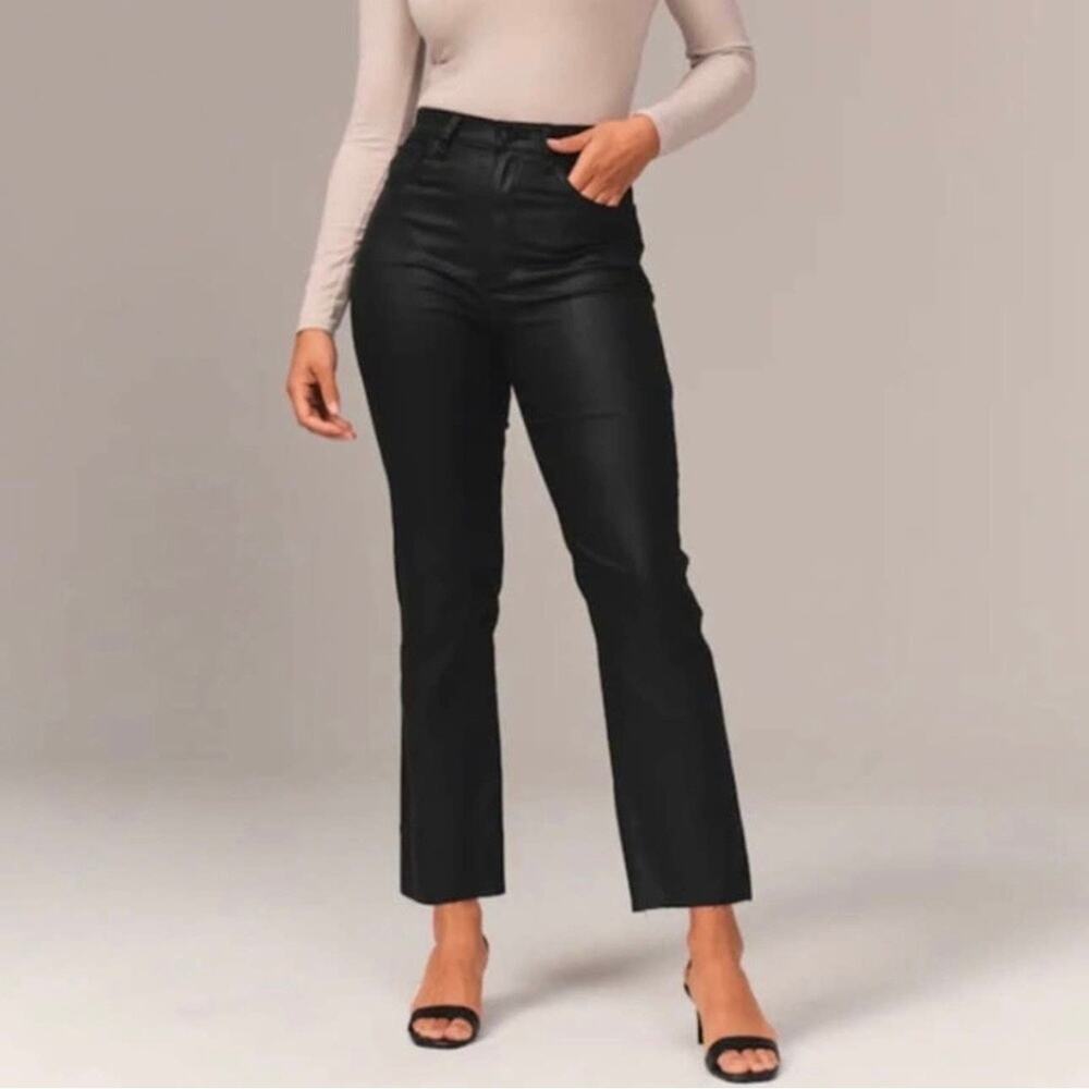 Abercrombie & Fitch LONG The Ankle Straight Ultra High Rise Coated Pant Black 10